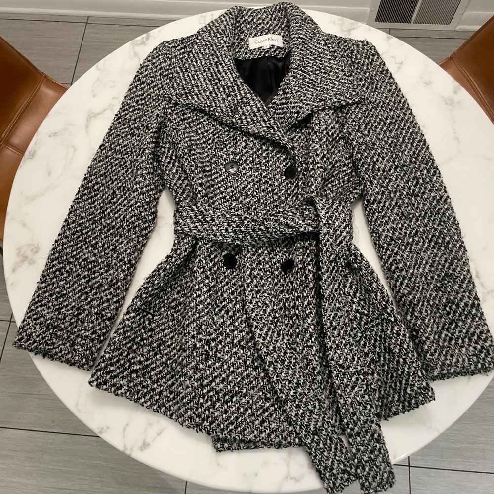 black and white pea coat